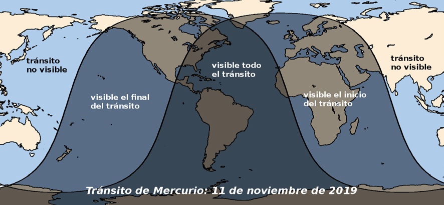 desde donde se puede ver el transito de mercurio de 2019